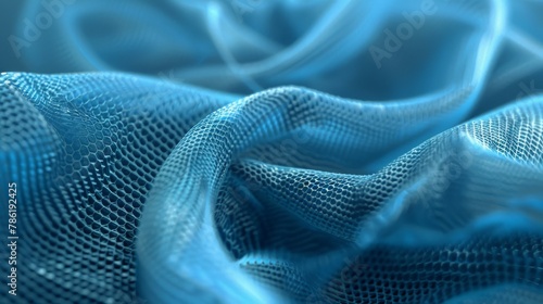 3D render of nano-engineered smart textiles with a zoomed-in view showing the fabrics nano-coating that adapts to temperature changes. The fabric is depicted in a wearable technology context