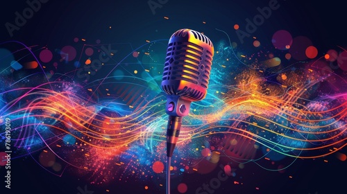 Stylized illustration of a sleek modern vocal microphone against a backdrop of abstract