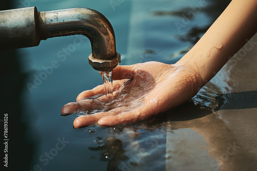 Desperate Poverty: A Child's Hands Reaching for Water photo