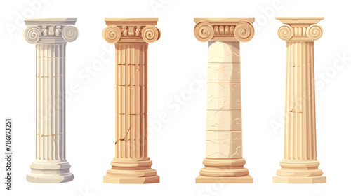 Antique pillars. Ancient classic vintage architecture column, Cartoon Illustrations set isolated