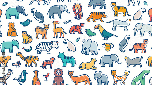 Fototapeta Naklejka Na Ścianę i Meble -  Popular wild life animals icons square seamless pattern
