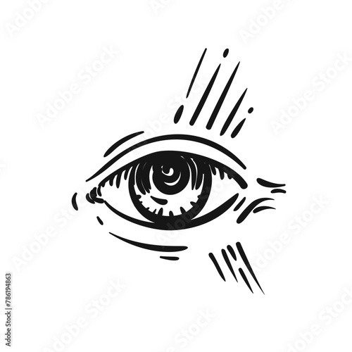 Single human eye with rays of light or glory, Vector hand drawn illustration, All-Seeing Eye of God or The Eye of Providence, symbol for knowledge, religion, spirituality, occultism