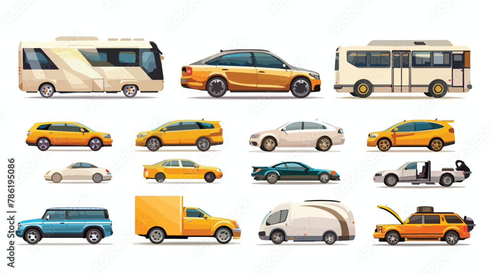 Private transportation. Set of various cars and vehic