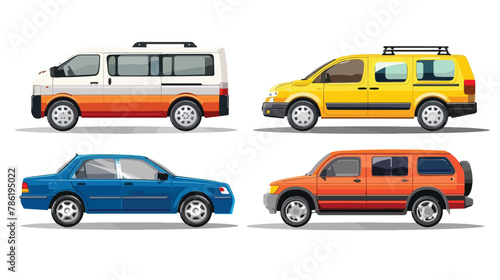 Fototapeta Naklejka Na Ścianę i Meble -  Private transportation. 4 various cars and vehicles illustration