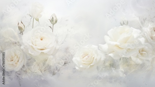 White roses double exposure light frame greeting card template with space for custom message