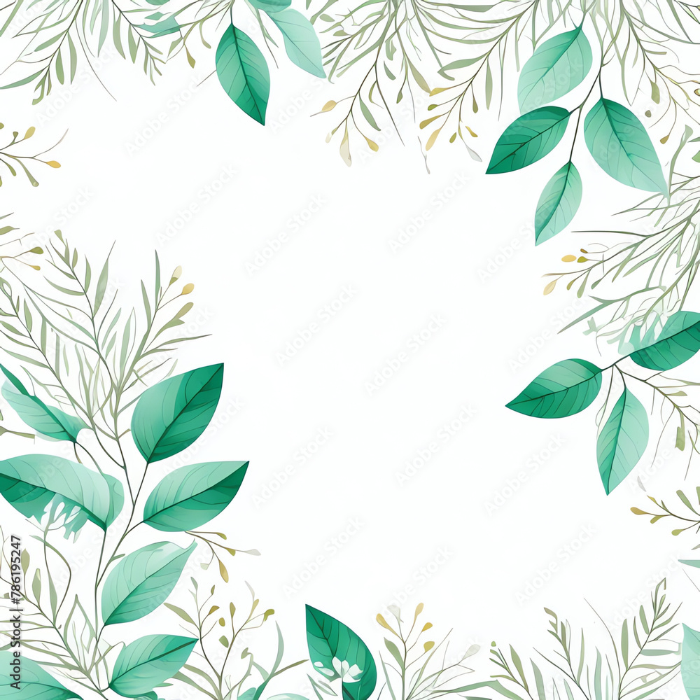 Watercolor green leaves frame background. Watercolor green leaves frame background.