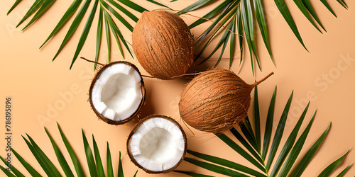 Cocos Tropicais com Folhas de Palmeira