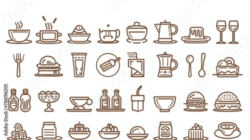 Restaurant Cafe thin line art icons set. Food cooking