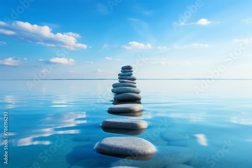 Tranquil blue water and stepping stones zen oasis for relaxation and meditation