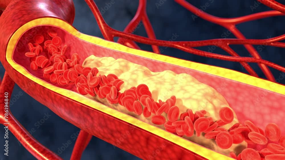 Vidéo Stock Flow of red blood cells in a blood vessel close-up. A ...