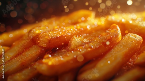 Close up of glittering French fries, a popular deepfried dish in cuisine photo