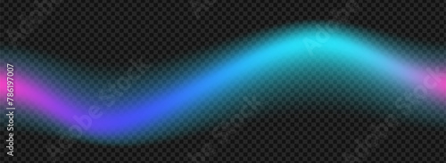 Black transparent background with neon gradient tunel wave light. Vector overlay effect with blue and purple golographic colors. Abstract sound illustration