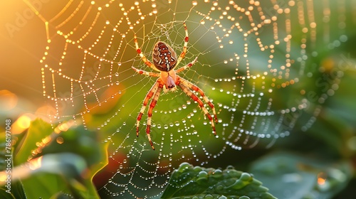Unravel the mysteries of a spider's web, a masterpiece of engineering and design, glistening with dewdrops in the morning light.