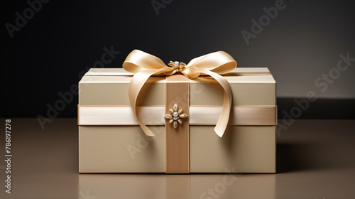 A Luxury gift white brownish gfit box with white ribbon photo