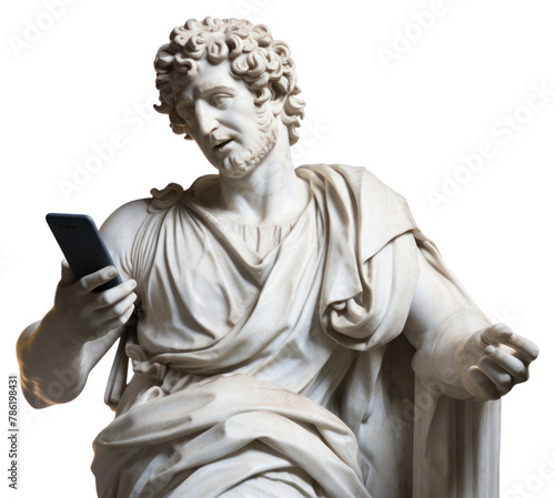 PNG Greek sculpture holding phone statue electronics person.