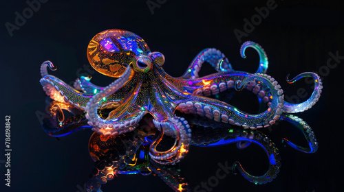 A glowing octopus with a glowing eye