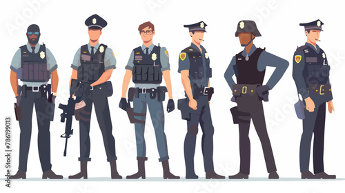 Security and police officers standing. Flat style illustration