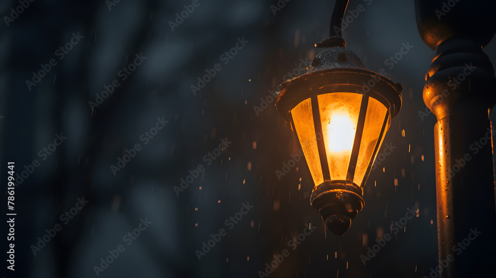 Street Lamp at night under drizzle