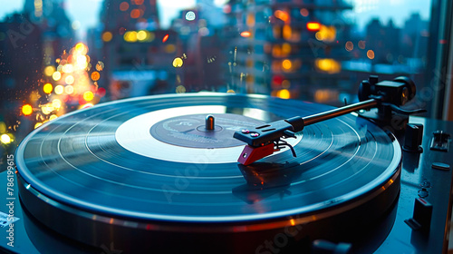 Turntable Playing Vinyl Record Close-Up.