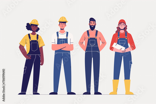 Construction workers and engineers flat illustration for international labor day
