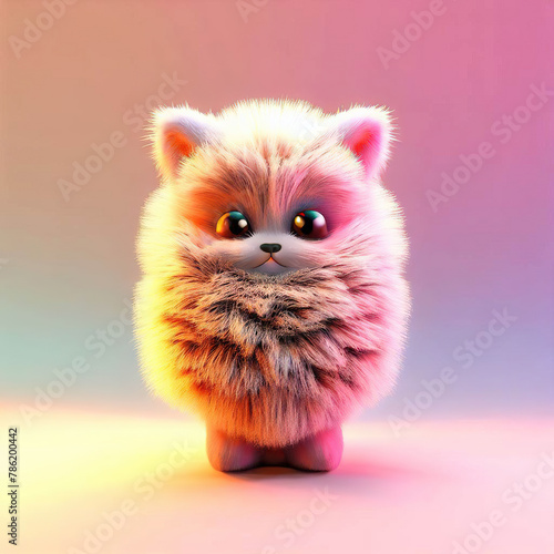 3D furry forest animal with beautiful colors and white background. with Generative AI technology