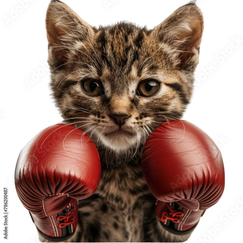 Boxer cat on transparent background PNG, funny animal concept