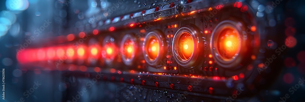 Tech Brilliance: Close-Up of Glowing Red LED Display on Advanced Vending Machine