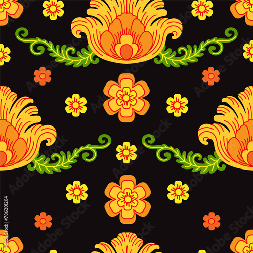 Seamless pattern with flowers in traditional Russian style vector