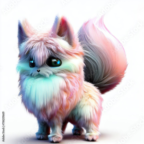 3D furry forest animal with beautiful colors and white background. with Generative AI technology