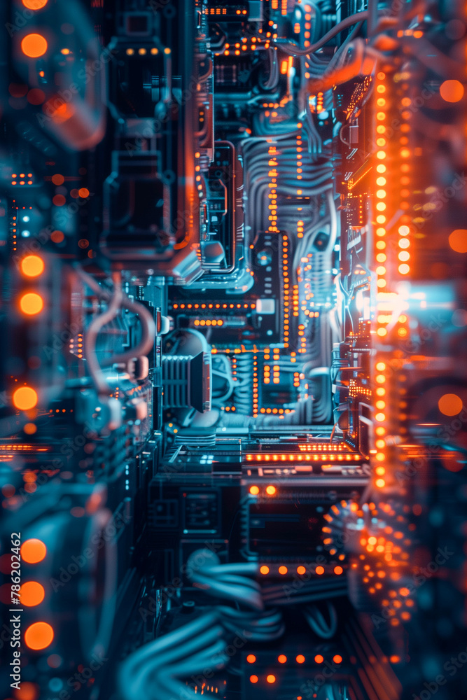 A computer chip is shown in a very bright orange color A computer chip is shown in a very bright orange color