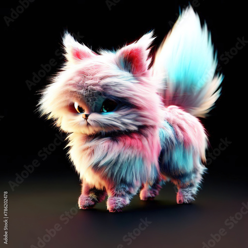 3D furry forest animal with beautiful colors and white background. with Generative AI technology