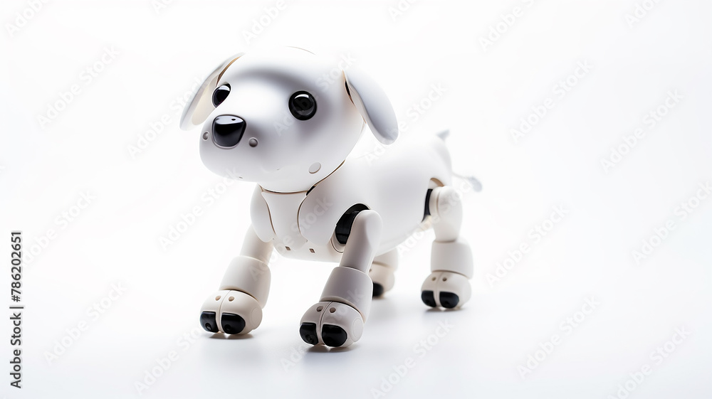 Fototapeta premium white dog robot, futuristic cyborg toy, abstract contrived graphics