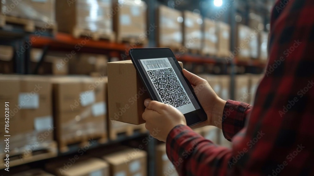 Male warehouse worker with a large box. Male warehouse worker with a large box.