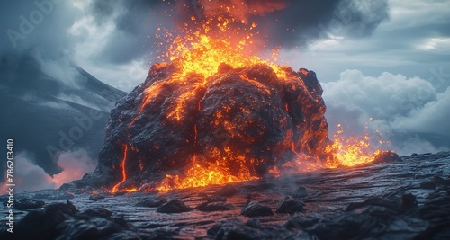 A large volcano hot lava and gases