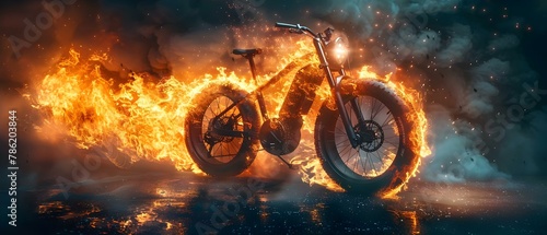 Ebike Ignition: Cautionary Tale of Lithium Fires. Concept Electric Bikes, Battery Safety, Lithium Fires, Risk Management, Cautionary Tale photo