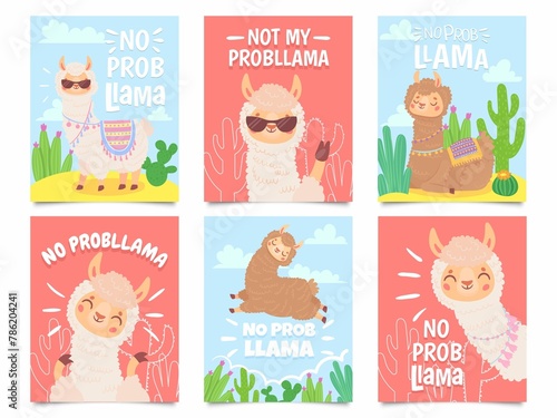 No Prob Llama Posters Cute Llamas Have No Problems Greeting Cards Beautiful Wildlife Animals.Jpg