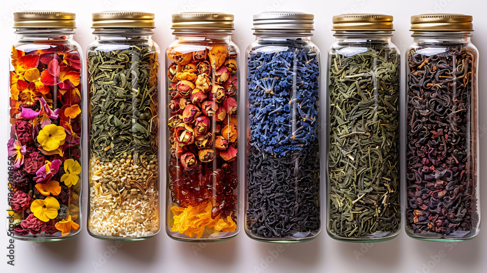 Six Bottle of premium loose leaf teas and dried flower Six Bottle of premium loose leaf teas and dried flower