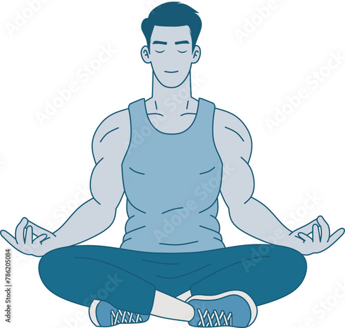 Illusrative of spot man meditating, mindfulness practice, spiritual discipline at home. Hand drawn illustration