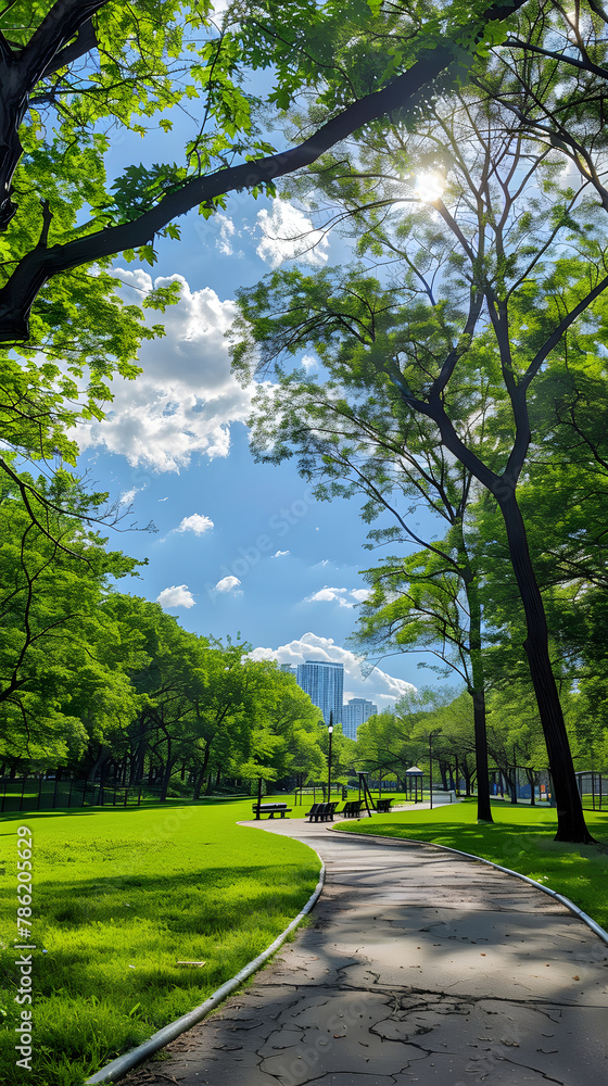 Serene Wilderness and Urban Interface: A Sunny Day View of Oz Park, Chicago