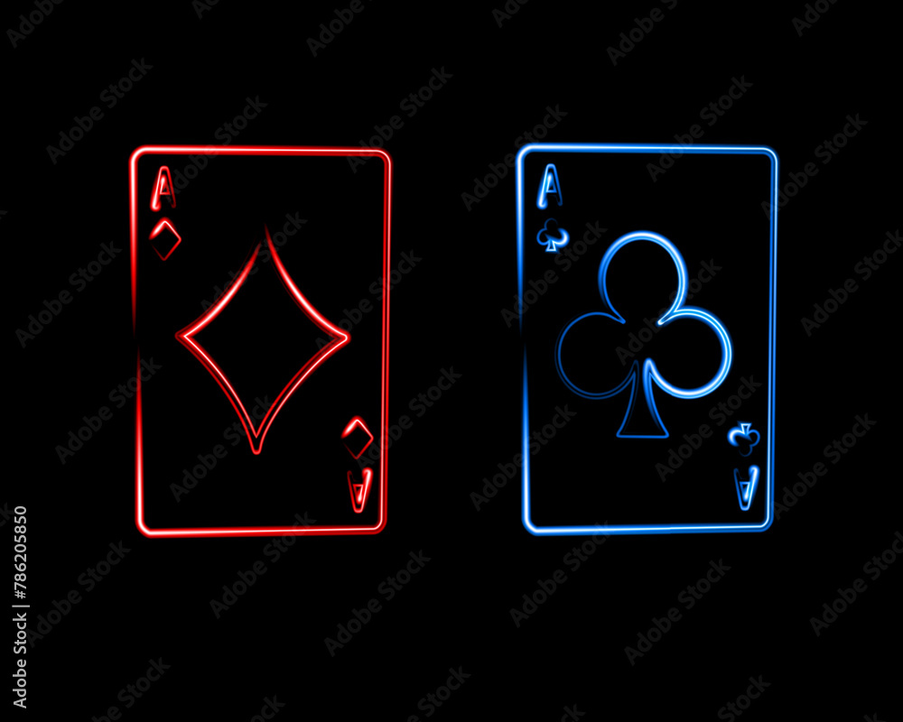 Vector isolated illustration of playing cards with neon effect. Vector isolated illustration of playing cards with neon effect.