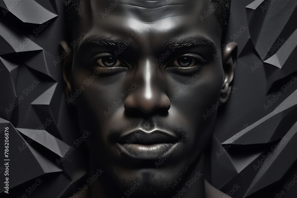 Modern Art with Black Man Face on Luxurious Black Paper Texture Background
Modern Art with Black Man Face on Luxurious Black Paper Texture Background