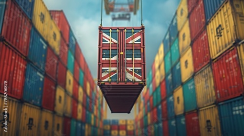 Freight container with United Kingdom flag. 3D Rendering