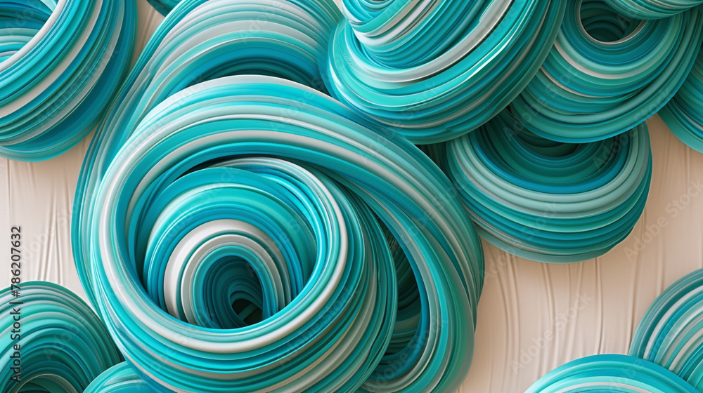 A captivating pattern of wave-striped loops in cerulean and seafoam greens, suggesting oceanic rhythm against a sandy backdrop. A captivating pattern of wave-striped loops in cerulean and seafoam greens, suggesting oceanic rhythm against a sandy backdrop.