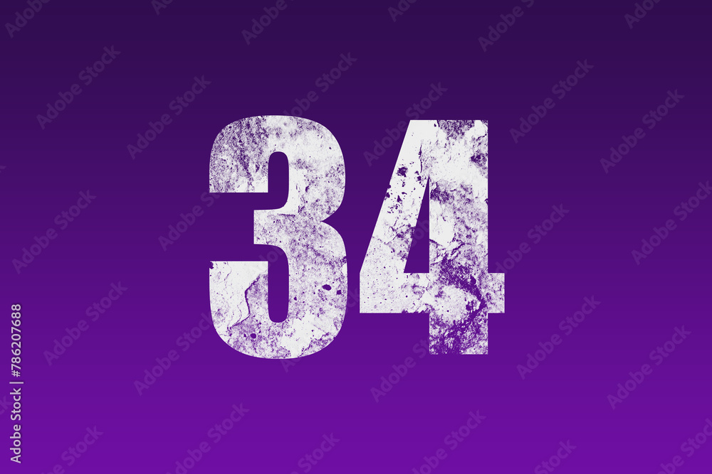 flat white grunge number of 34 on purple background. flat white grunge number of 34 on purple background.