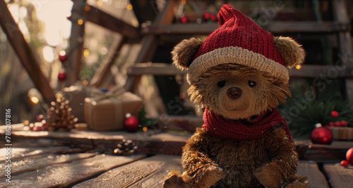 christmas bear and sanra hat