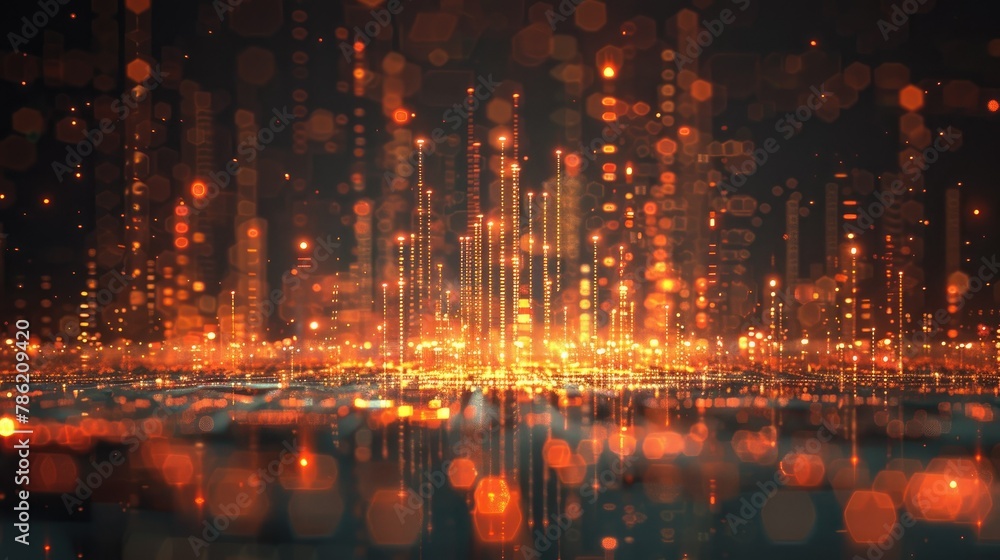 Fototapeta premium Glowing data visualizations against a dark background