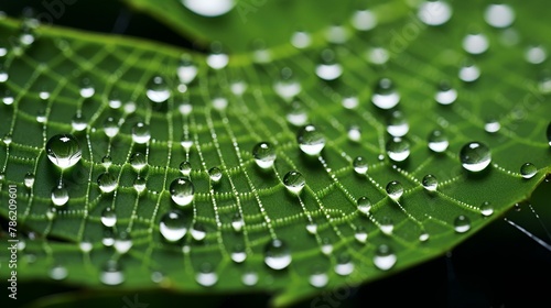 Close Up of Water Droplets on a Green Leaf. Generative AI. 