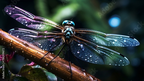 Dragonfly on a leaf, close-up photo, macro, insects, nature  © Dxire