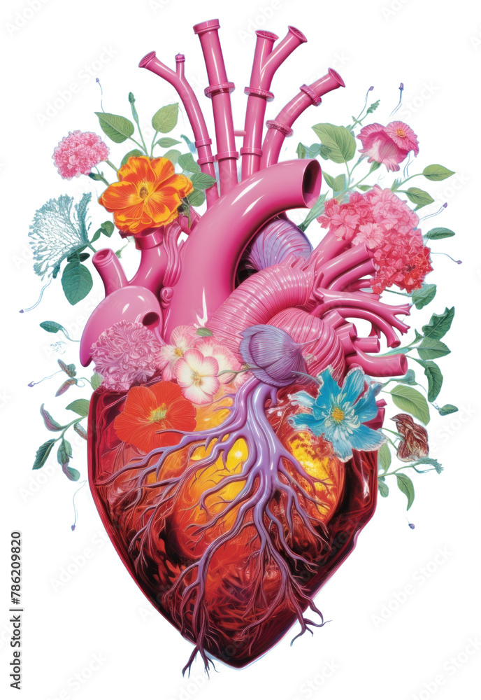 PNG Heart organ with flowers creativity graphics painting