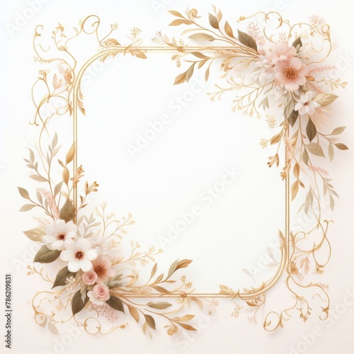 Elegant Gold Floral Frame for Greeting Cards or Branding